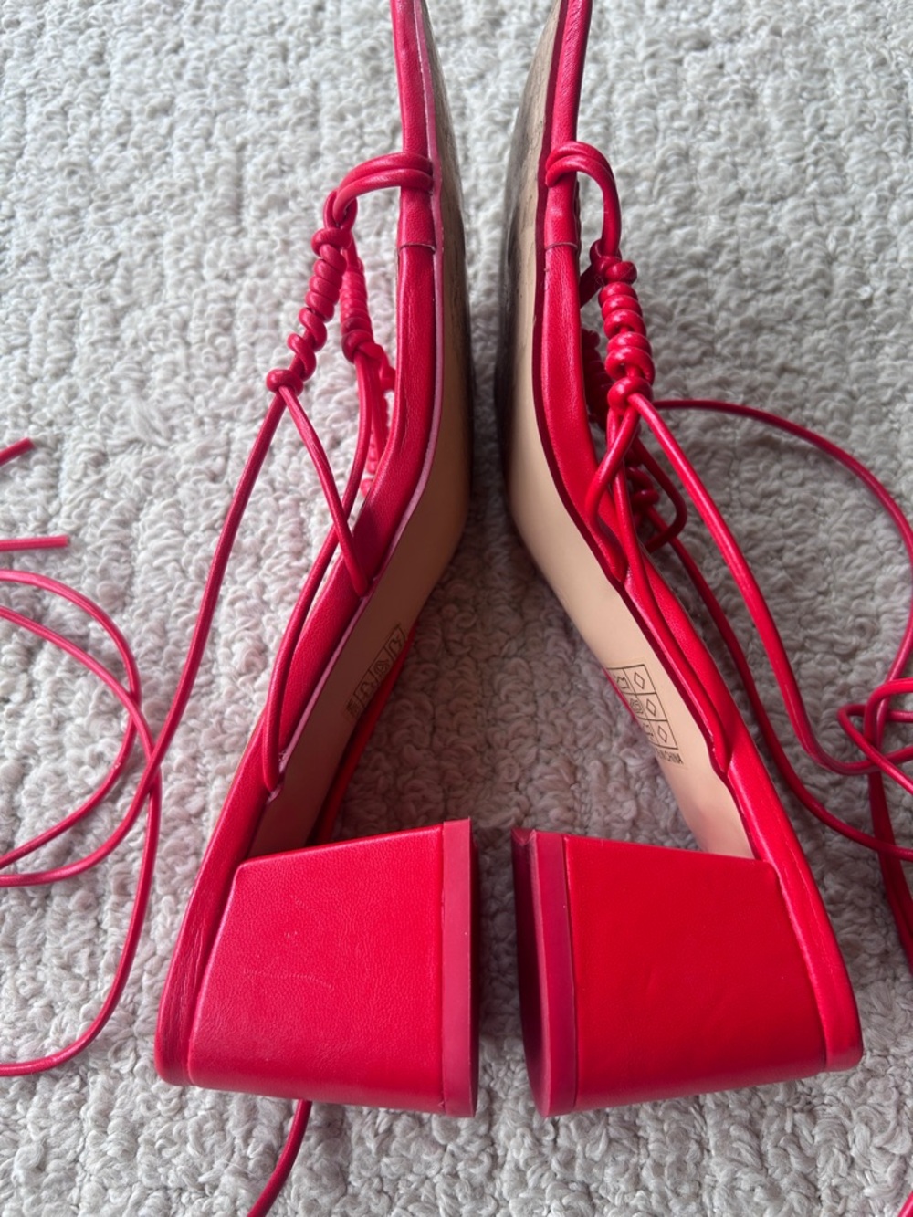 Public Desire "Fanatic" Red Square Toe Block Heel Strappy Sandals - Picture 4 of 9